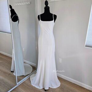Lulus  White Sleeveless Button Back Mermaid Maxi Dress New With Tags $158 Flaw